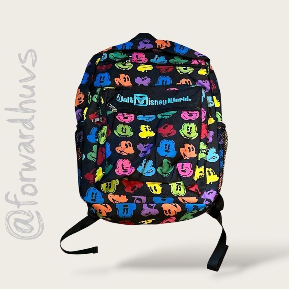 Walt Disney World Rainbow Mickey Mouse Backpack Neon Faces